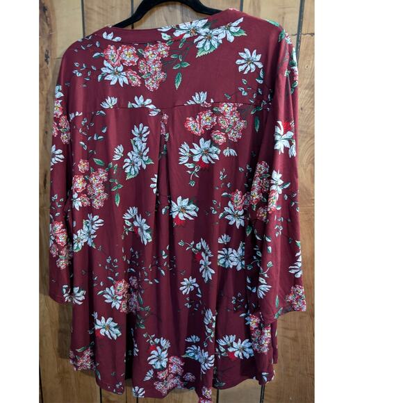 Othyroce Shirt Top 4X XXXX Maroon Pink White Floral Flowers Blouse Tunic Stretch - Picture 2 of 6